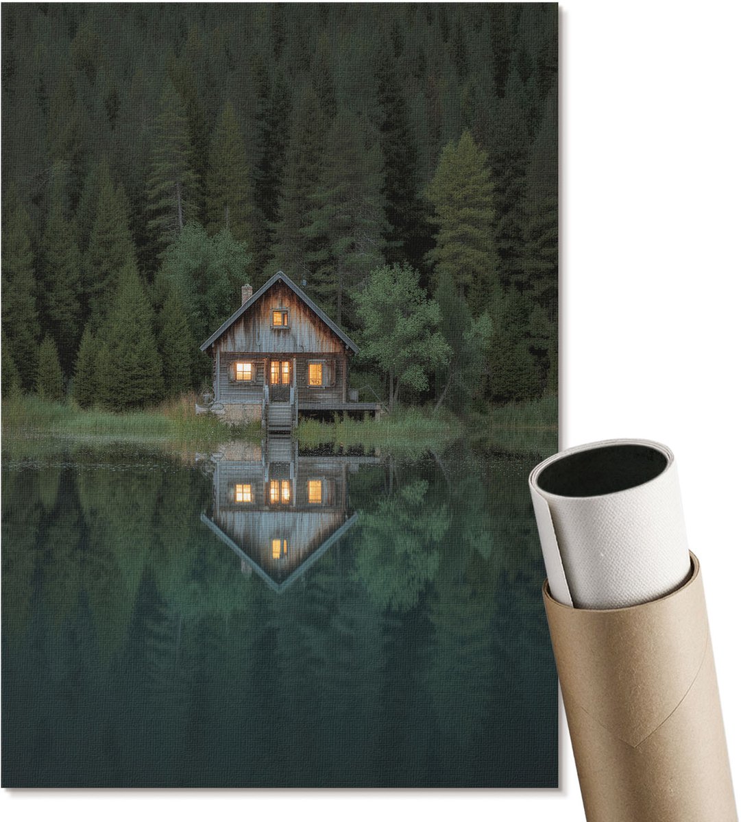 Coloray Canvas Poster Polycanvas - Huis Aan Het Meer, Fotografie - A4 - Groen Patroon - Rechthoek - Kunstposter - Woonkamer, Slaapkamer, Kantoor - Rustiek