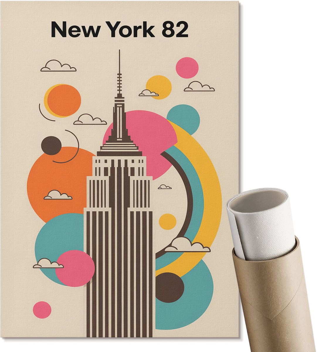 Coloray Canvas Poster Polycanvas - New York, Illustratie - A4 - Beige Poster - Rechthoek - Kunstposter - Woonkamer, Slaapkamer, Kantoor - Modern