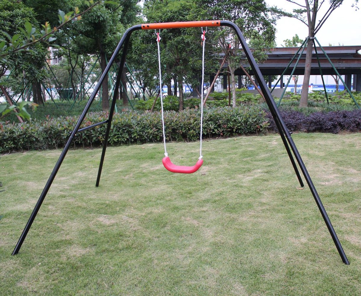 REDOM - Schommel - Stalen frame - Single-person ontwerp met anti-slip zitje - Buiten - Metaal en kunststof - Zwart, Rood, Oranje - 248 x 185 x 185 cm