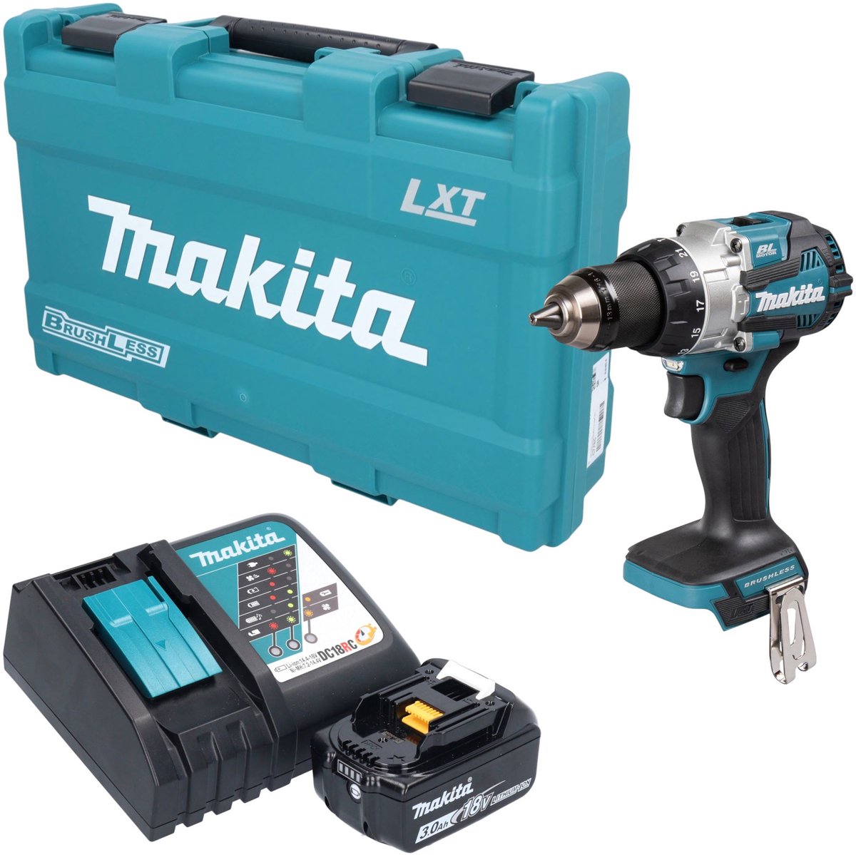 Makita DHP 489 RF1K accu-slagboormachine 18 V 73 Nm borstelloos + 1x accu 3,0 Ah + oplader + koffer