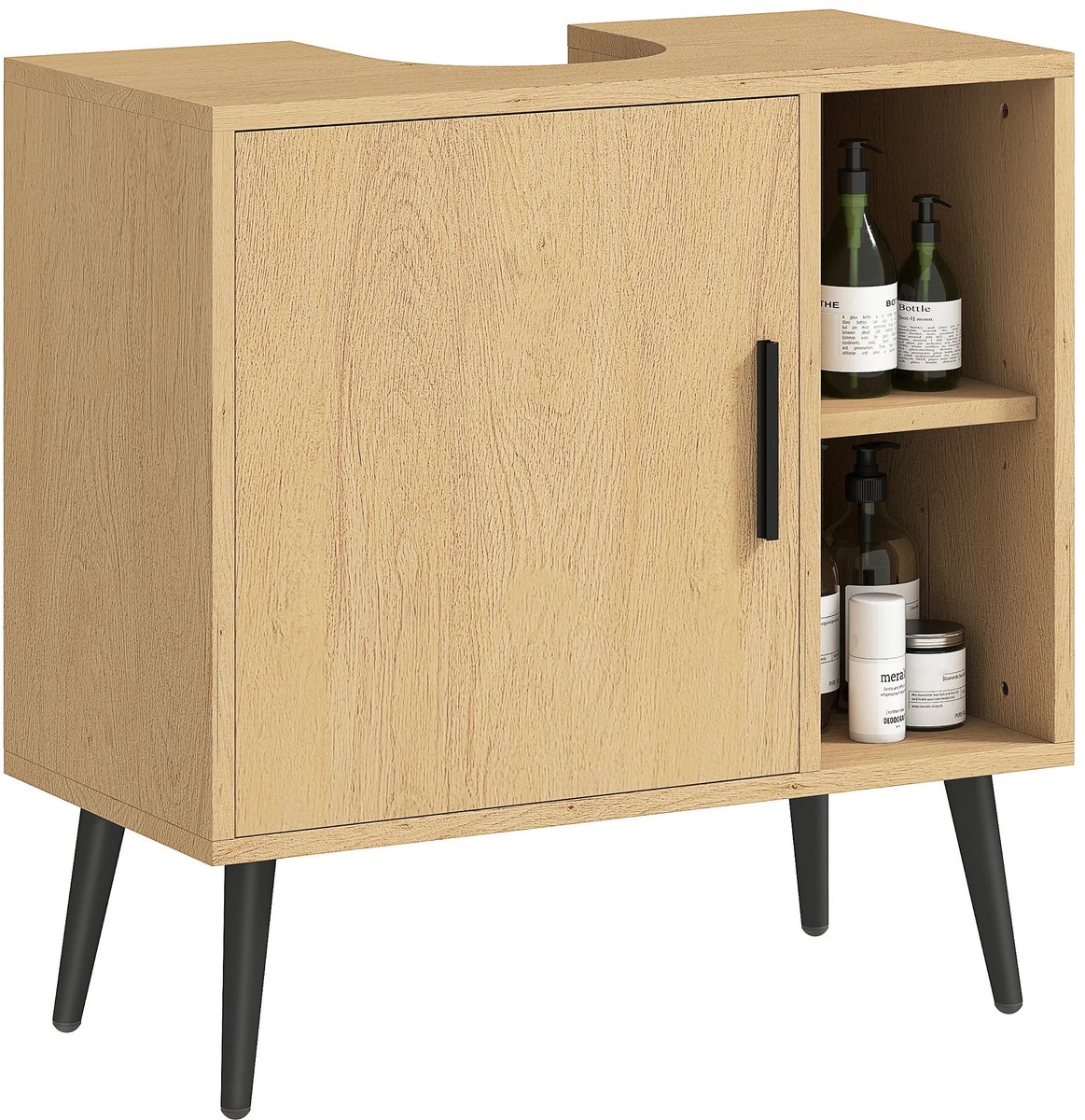 Emvae Badkamerkast - Badkamermeubel - Wastafelonderkast - Softclose Deur - Verstelbare Plank - 60 x 30 x 59,5 cm - Eiken en Zwart