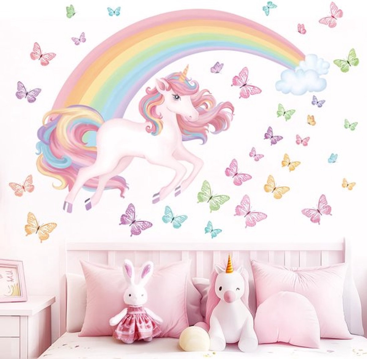Dailygoods- Muursticker Regenboog Eenhoorn - Wanddecoratie Kinderkamer