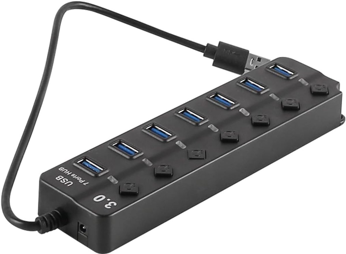 7-poorts USB 3.0 Hub - USB Splitter met Hoge Snelheid voor PC, Laptop en Printer - Multi Port Expansie