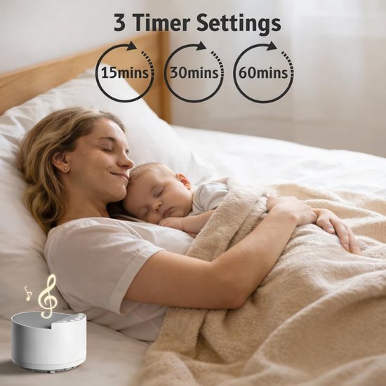 Witruismachine met Draadloos Opladen en Bluetooth-luidspreker - 6 Kalmerende Slaapgeluiden voor Baby’s en Volwassenen - Slaaptherapie - 3 Timermodi - voor Thuis, Kantoor, Reizen — afbeelding 3