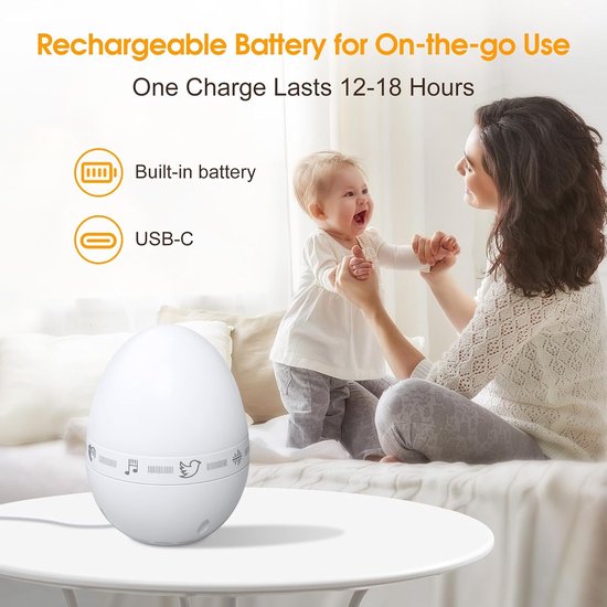 Baby Witruismachine - 9 Kalmerende Geluiden - Instelbaar Nachtlampje - Timer - Natuurgeluiden - Voor Babyslaap - Draagbaar - Oplaadbaar via USB-C — afbeelding 4