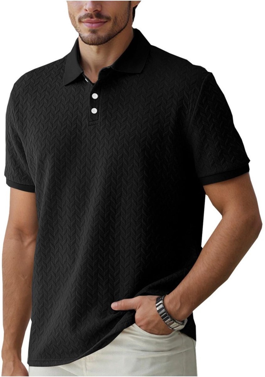 Casalora® Heren Poloshirt – Jacquard Polo met Korte Mouwen – Ademend en Comfortabel – Duurzaam Zomershirt Zwart