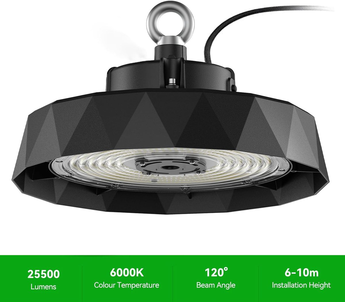 Amdelne - Hanglamp - Industriële Hanglampen - LED-diamant Hanglamp Industrieel Voor Binnen Magazijn | Sportschool | Fabriek | Garage - 150W 25500LM 6000K - Zwart