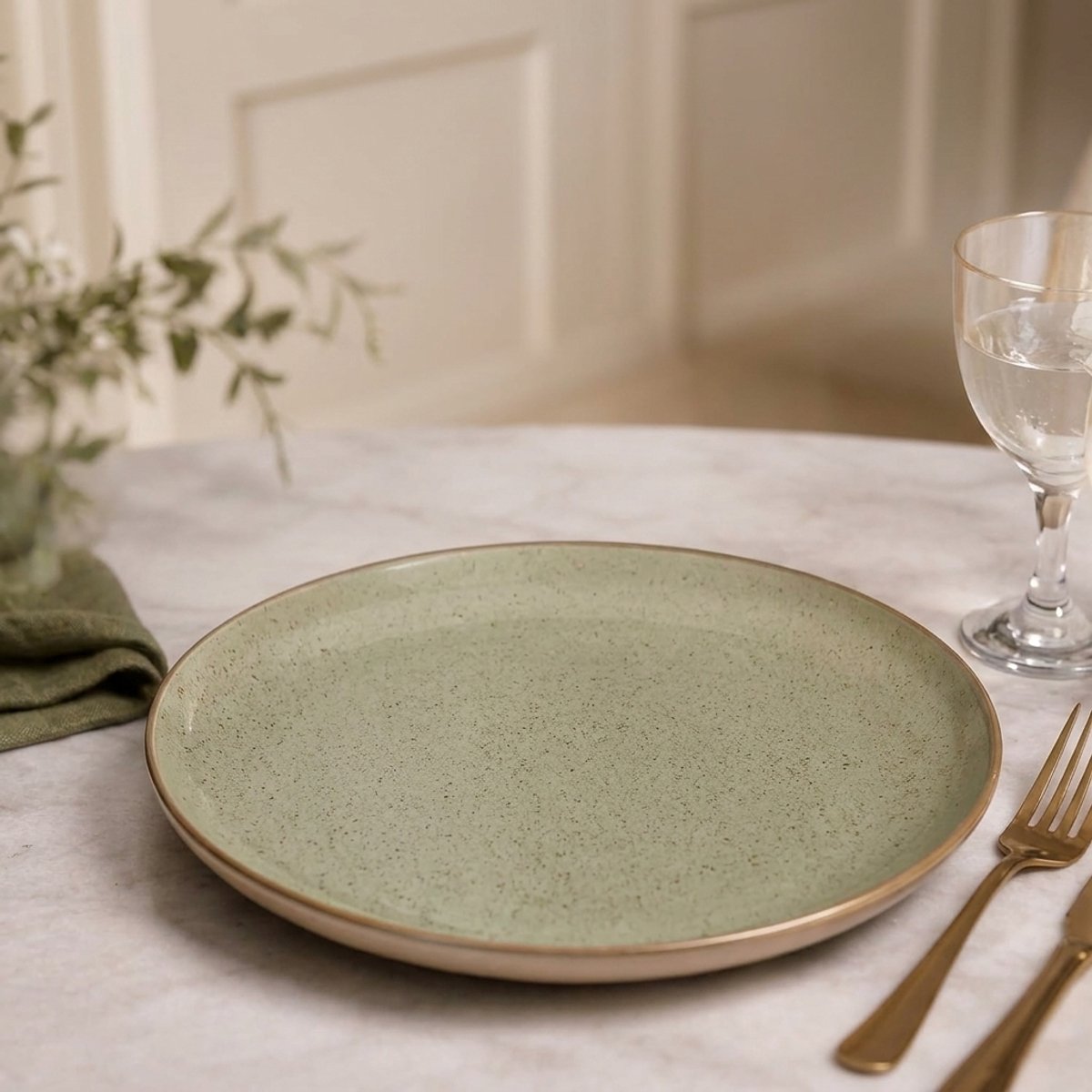 Fameilleur Sage Groen Dinerbord 33 cm – 2 stuks- Groot Rond Stoneware Serveerbord met Reactief Glazuur – Spikkel Bord voor Hoofdgerecht, Pasta en Salade –Vaatwasser en Magnetronbestendig-Luxe Servies voor Eettafel en Horeca-diner bord Tafeldecoratie