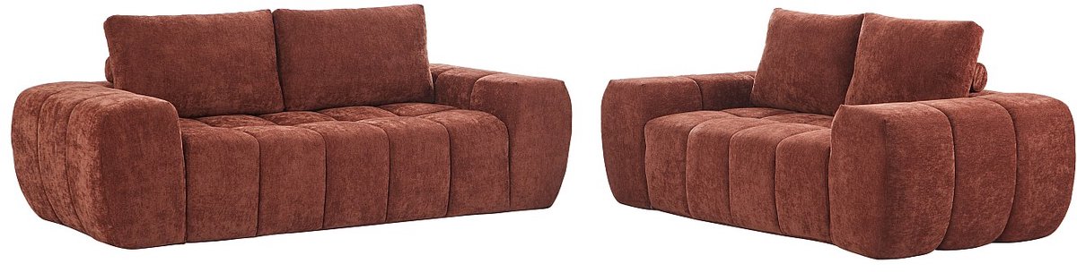 Vente-unique Driezitsbank en tweezitsbank in terracotta getextureerde stof - BENAFO