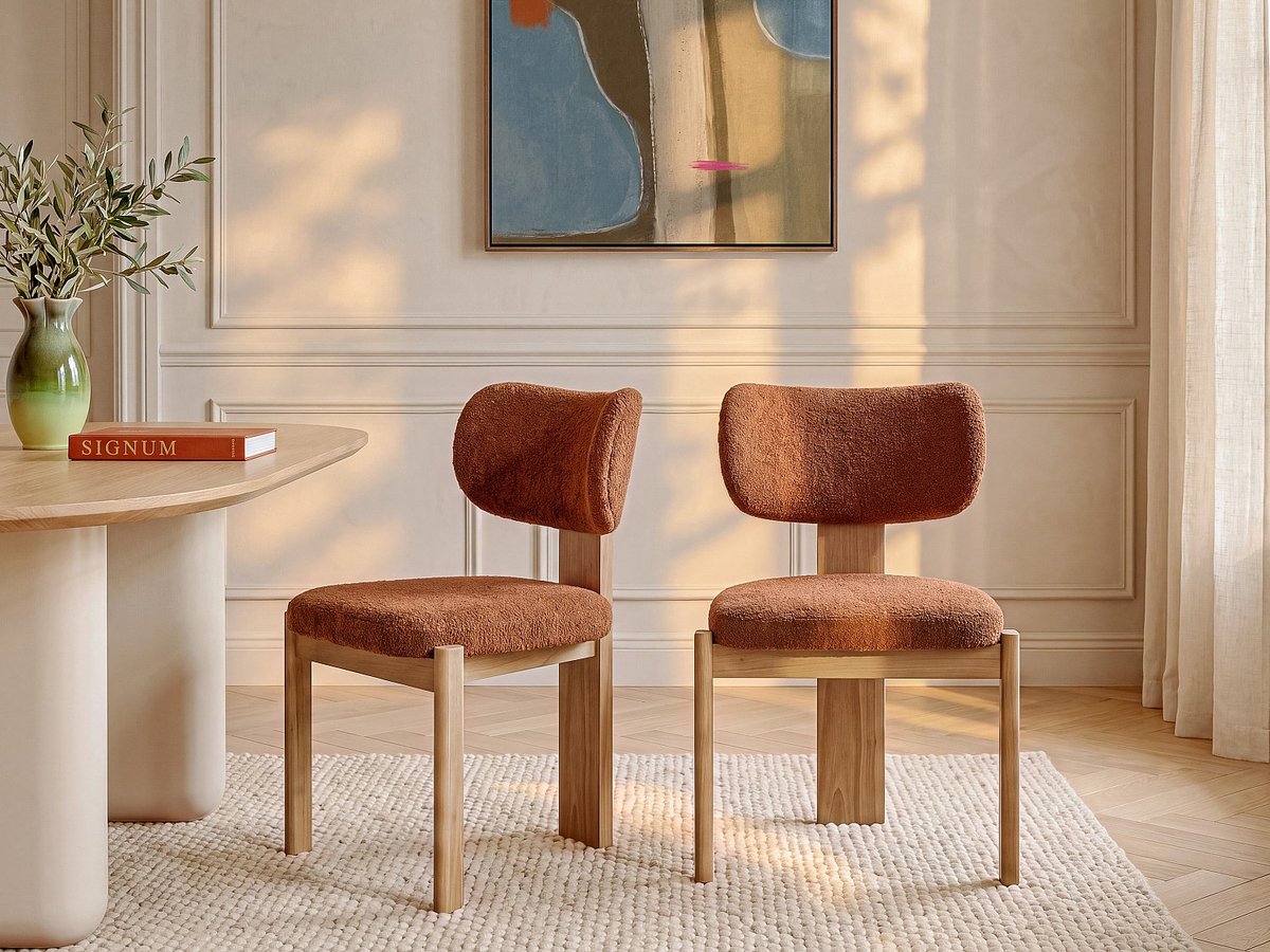 Vente-unique Set van 2 stoelen van boucléstof en rubberhout - Terracotta - WILANA