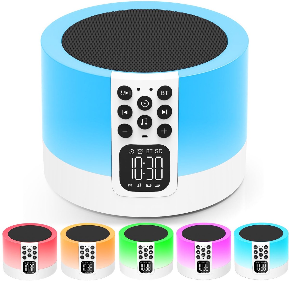 Bluetooth luidspreker met licht en digitale wekker, wit ruismachine, touch dimbaar nachtlampje, wekker met licht, cool - ShopVlot