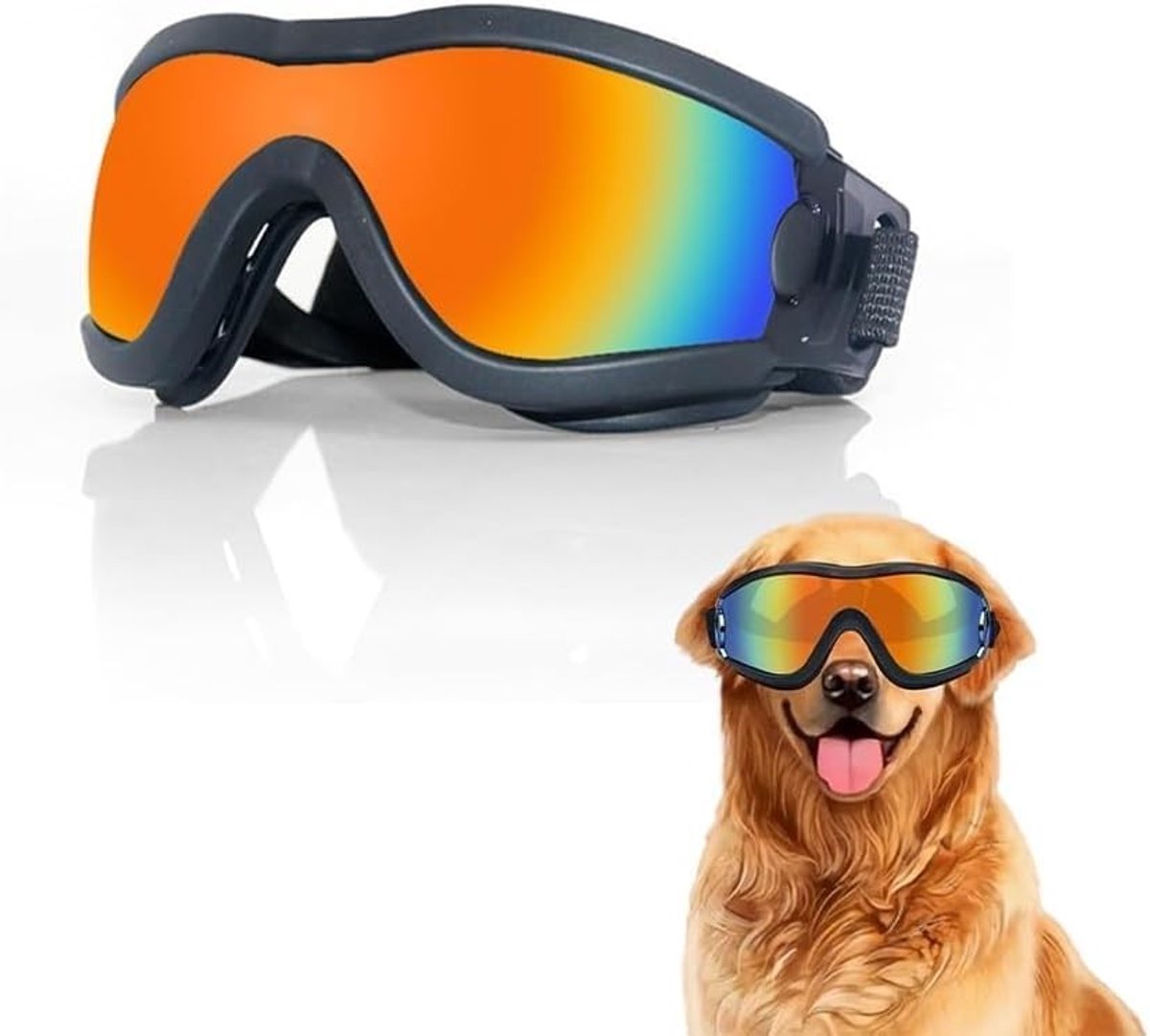 Hondenzonnebril met panoramisch zicht, bescherming tegen wind en UV-stralen voor kleine en middelgrote honden (Zwart en Rood, M)