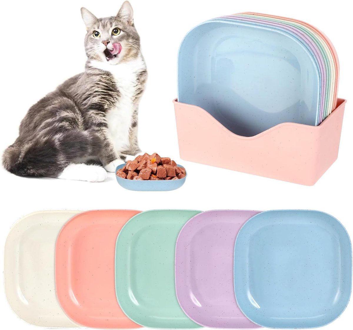 10-delige set kleurrijke kattenvoerbakken - ronde kattenkommen voor kittens en kleine katten, ideaal voor kattenbakgebruik