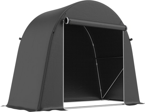 1 stuk - 8 x 4 voet tuin opslag tent - waterdichte fiets tent - met rollende gordijn rits deur en galvaniseerd metaal frame - donkergrijs — afbeelding 5