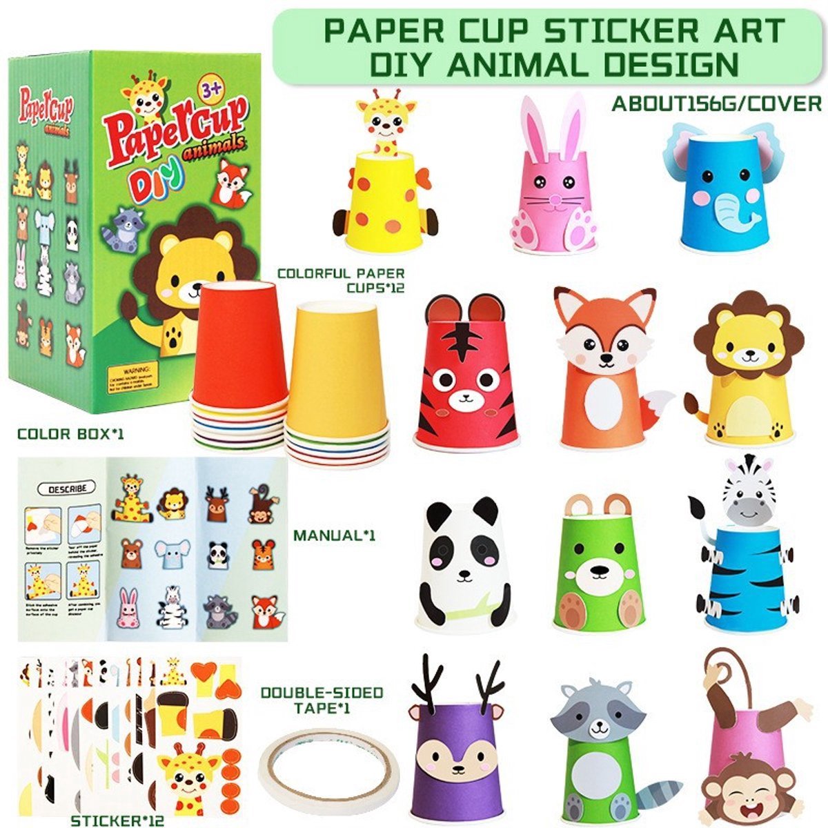 casalora - Bosdieren Knutselset - Knutselen Meisjes & Jongens - Creatief Speelgoed voor Kinderen - DIY dierenbekers - 3D knutselset met papieren bekerstickers - Educatief Speelgoed - Vanaf 3 Jaar