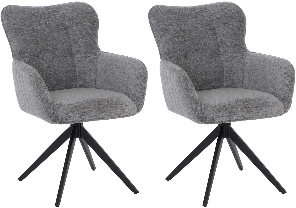 Set van 2 eetkamerstoelen MCW-Q35, stoel met draaibare armleuningen en automatische terugkeerfunctie, chenille-stof (680 g/m²) en metaal ~ grijs