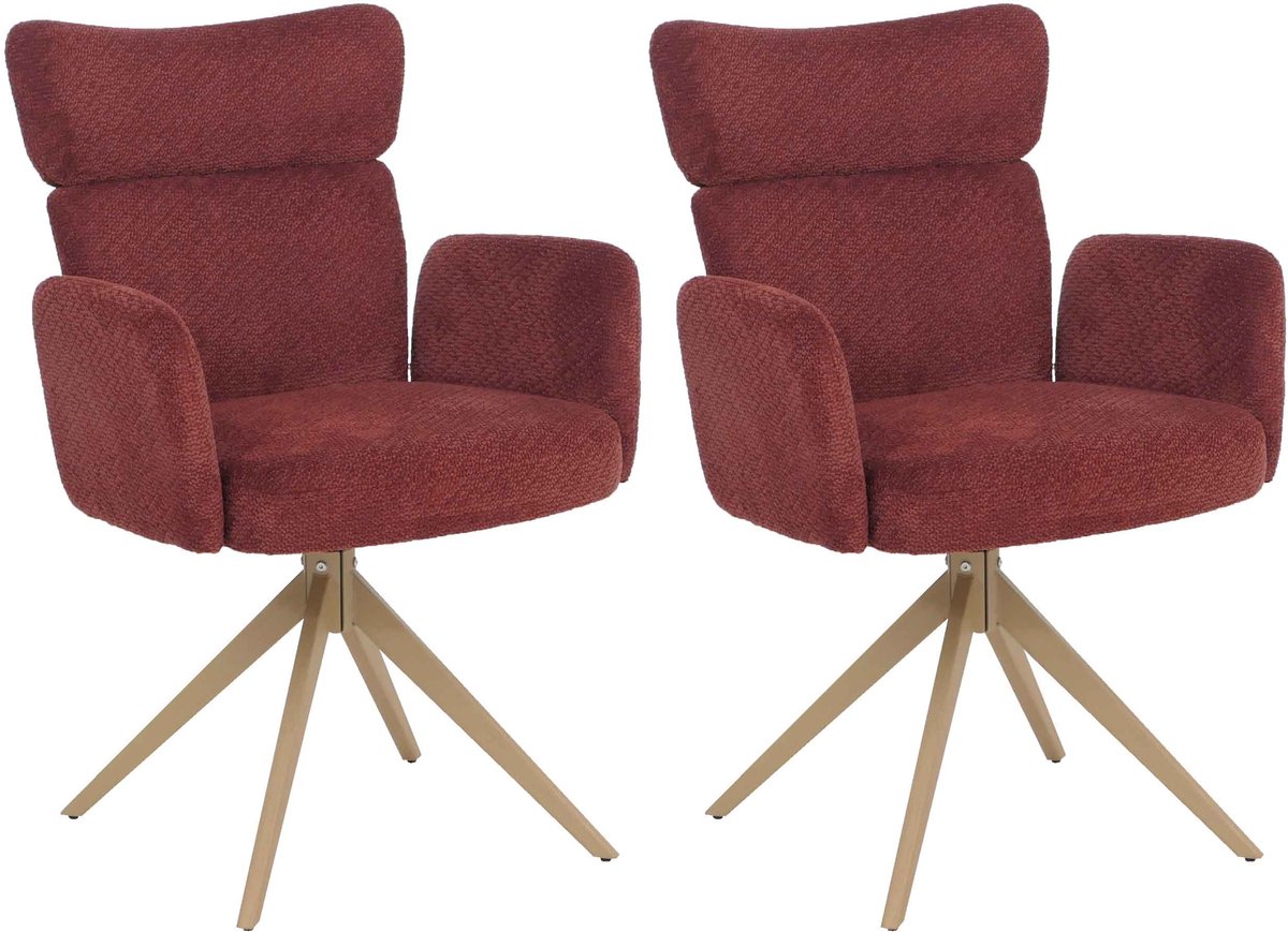 Set van 2 eetkamerstoelen MCW-N11, stoel, draaibaar, Auto-Return, bouclé-stof 350 g/m², Oeko-Tex ~ bordeaux, poten in houtlook