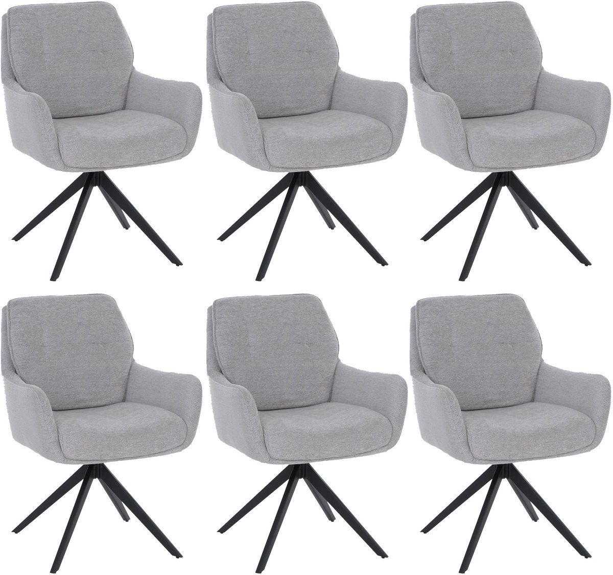 Set van 6 eetkamerstoelen MCW-Q37, draaibare keukenstoel met Auto-Return, stof (680 g/m²) chenille, Oeko-Tex, metaal, MVG ~ lichtgrijs