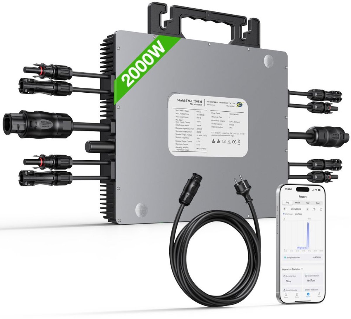 Micro-omvormer 2000W-LS-2000M - Omvormer Zonnepaneel - IP67 - APP - Zonnepanelen met Stekker - Zonnepanelen accessoires