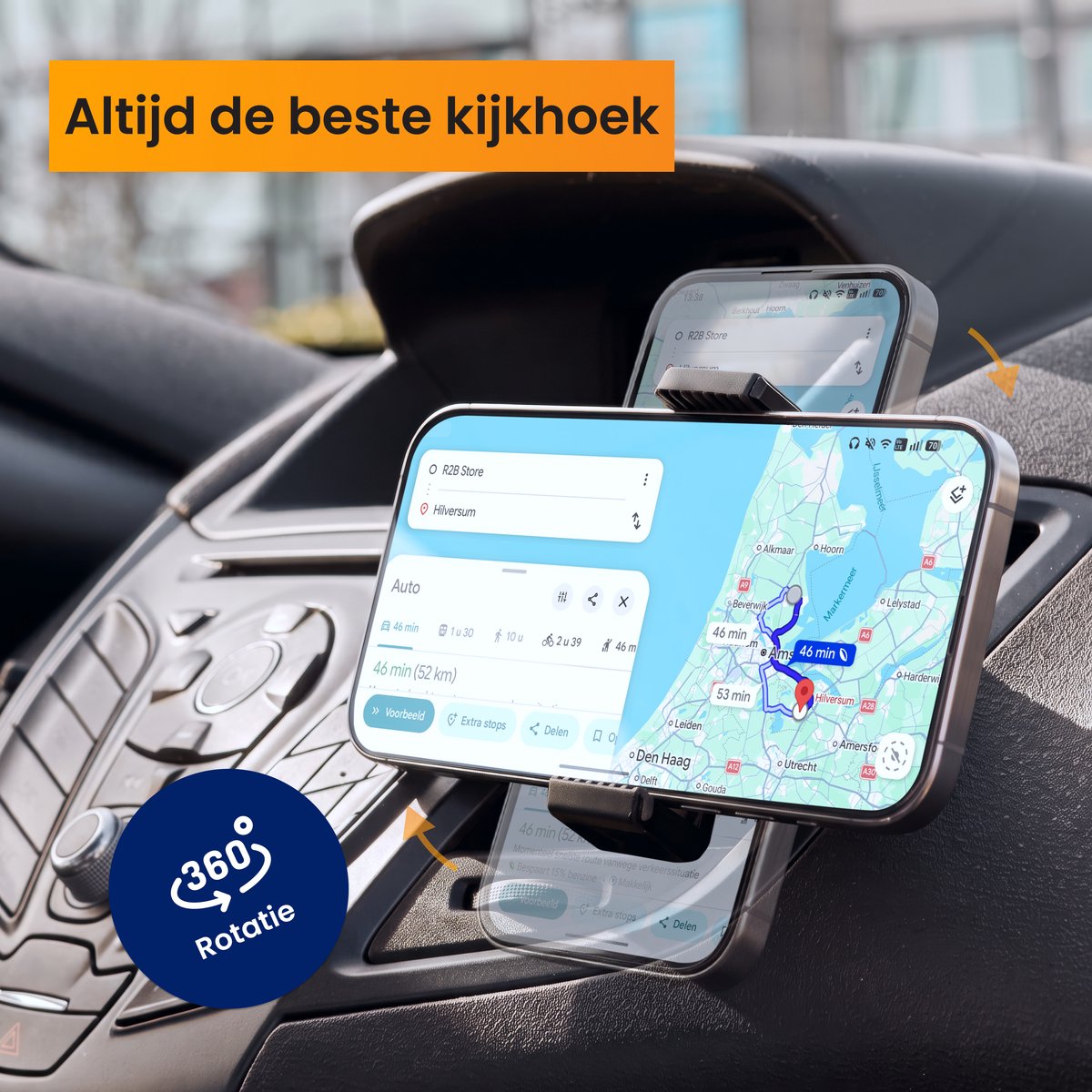 R2B Telefoonhouders Auto Ventilatie - 360° Rotatie - Telefoonhouder Auto - GSM Houder Auto - Mobiel Houder Auto - Autohouder - Telefoon Houder - Auto Telefoonhouder - Phone Holder Car – foto 8