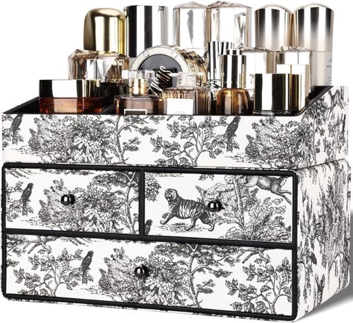 Cosmetica Organizer - Make-up Opberger - Bureau Badkamer - 2 Lagen Laden - 34x21.5x23.5 cm - Vintage Zwart