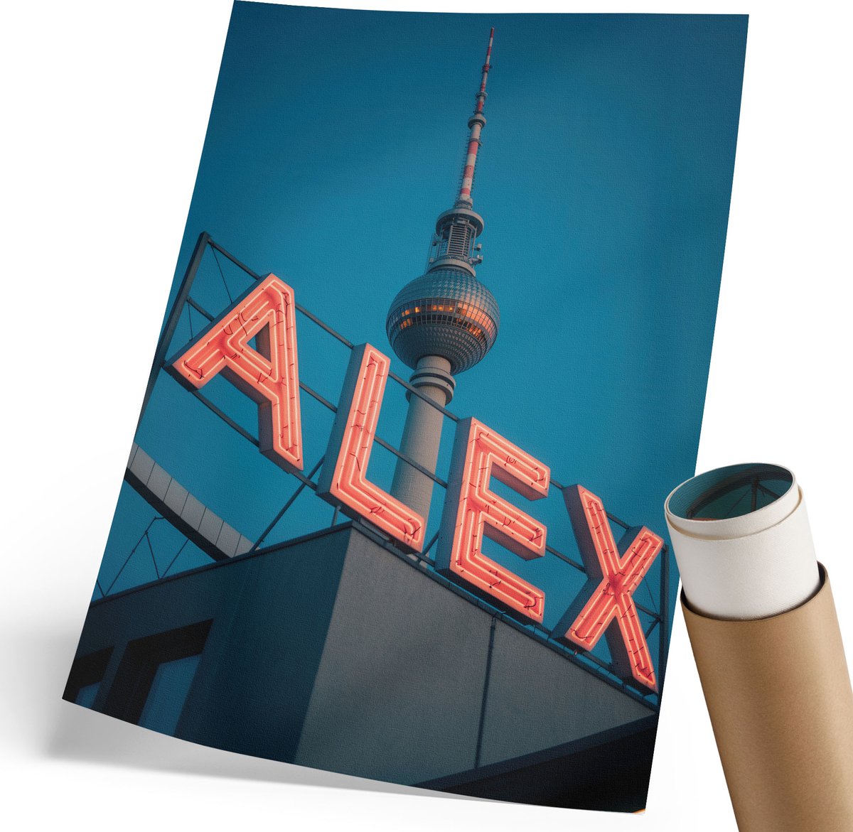 Wallfluent Polycanvas Wandposter - Winterstad, Blauw - 297 x 420 mm - Bruin Poster - Rechthoek - Interieurdecoratie - Kantoor - Klassiek