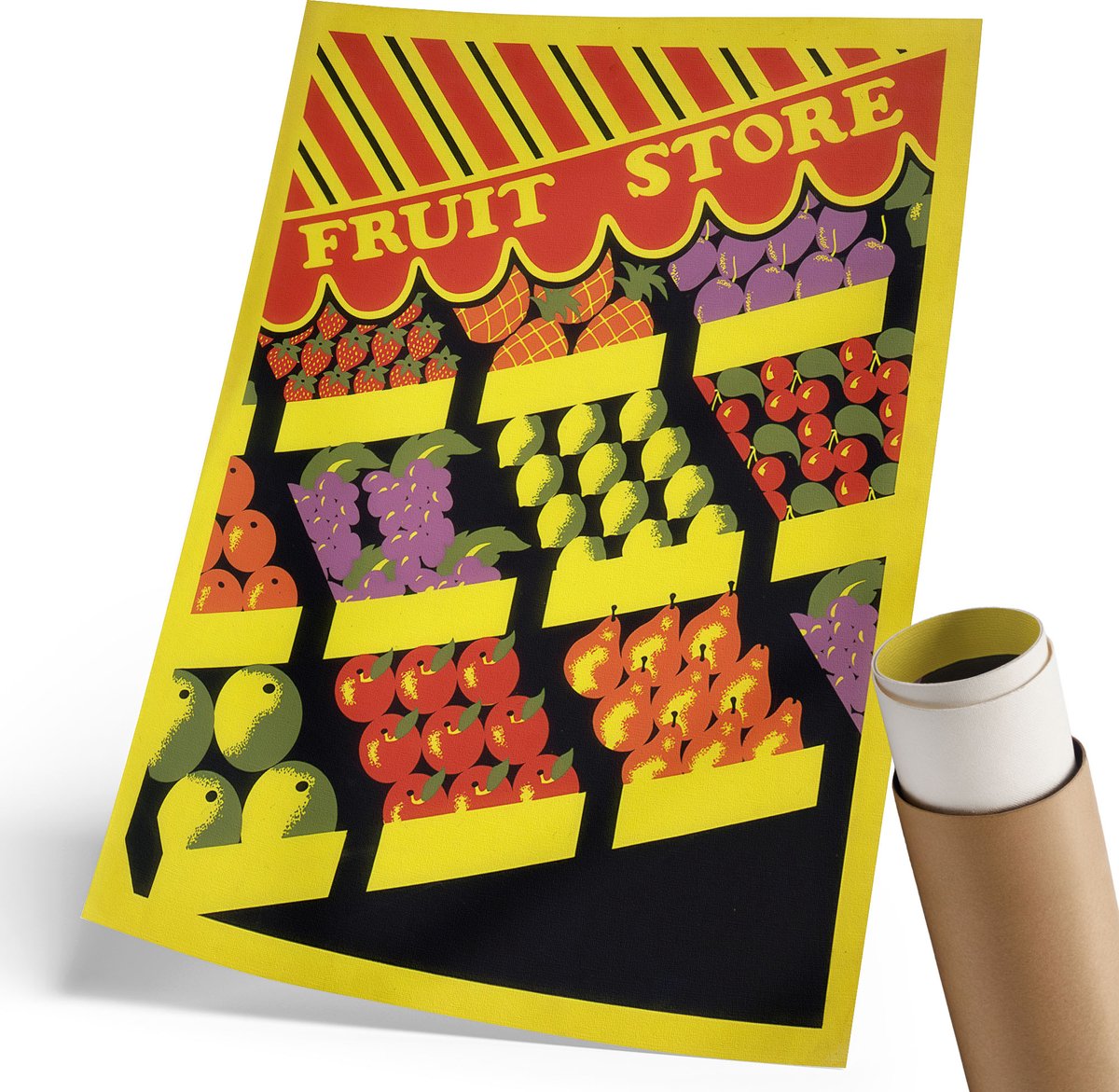 Wallfluent Polycanvas Wandposter - Illustratie Van Sinaasappels, Illustratie - 420 x 594 mm - Beige Poster - Rechthoek - Interieurdecoratie - Woonkamer, Slaapkamer, Kantoor - Modern