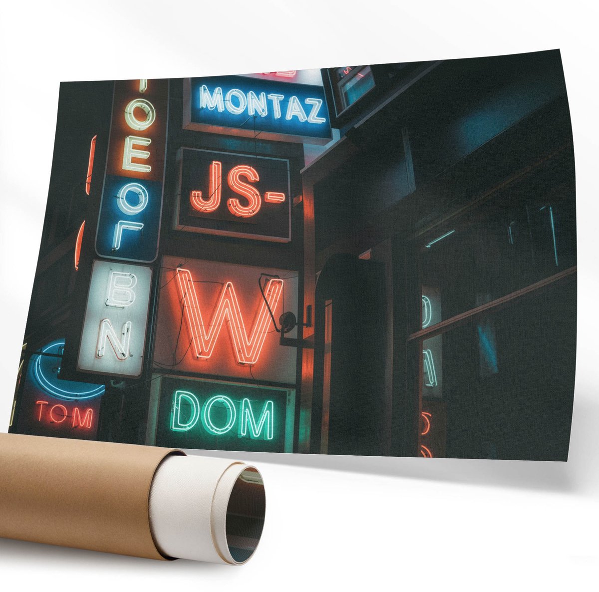 Coloray Polycanvas Wandposter – Neonlichten in de Stad, Blauw – 594 x 840 mm – Marine Wandposter – Rechthoek – Decoratieve Wandposter – Woonkamer – Modern