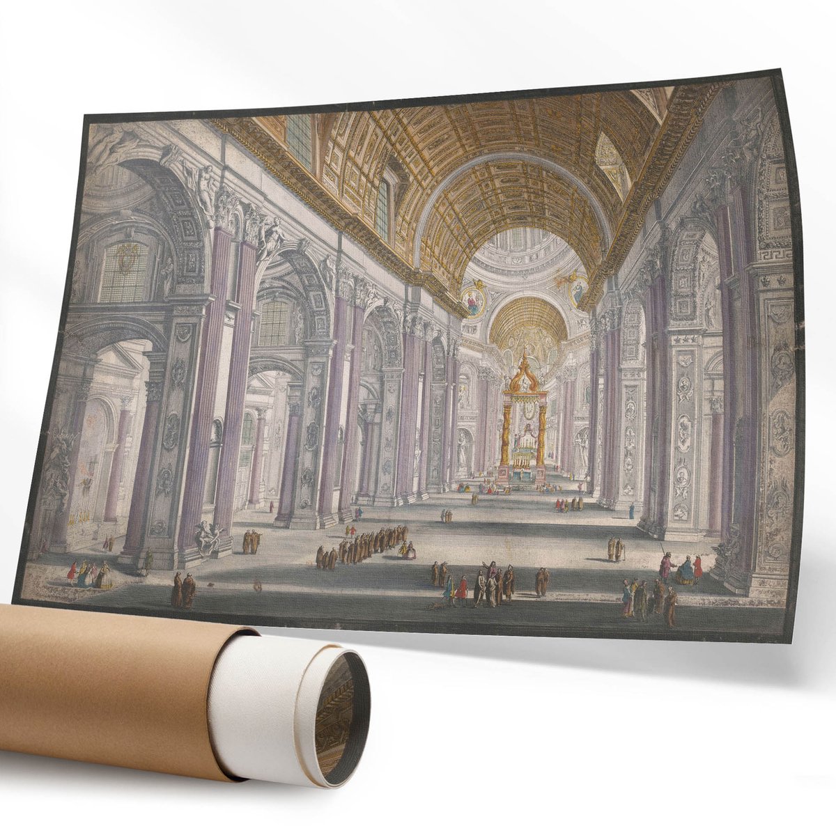 Coloray Polycanvas Wandposter – Interieur van de Basiliek, Grijs – 594 x 840 mm – Grijs Kunstwerk – Rechthoek – Decoratieve Wandposter – Slaapkamer – Klassiek