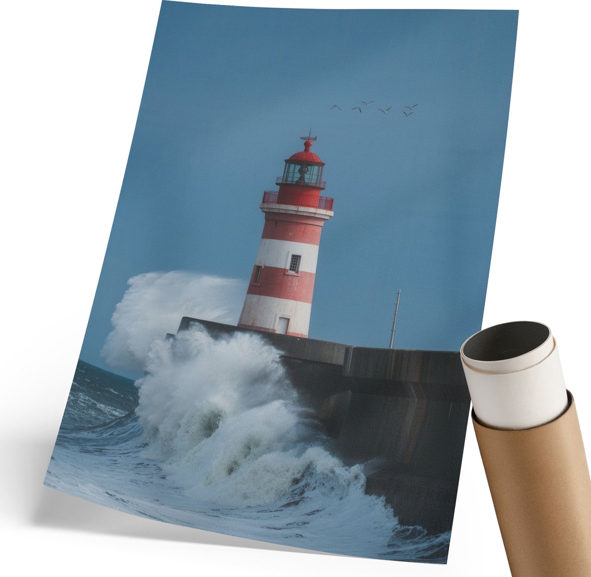 Coloray Canvas Poster Polycanvas - Vuurtoren, Fotografie - 210 x 297 mm - Blauw Patroon - Rechthoek - Muurdecoratie - Woonkamer, Slaapkamer, Kantoor - Klassiek
