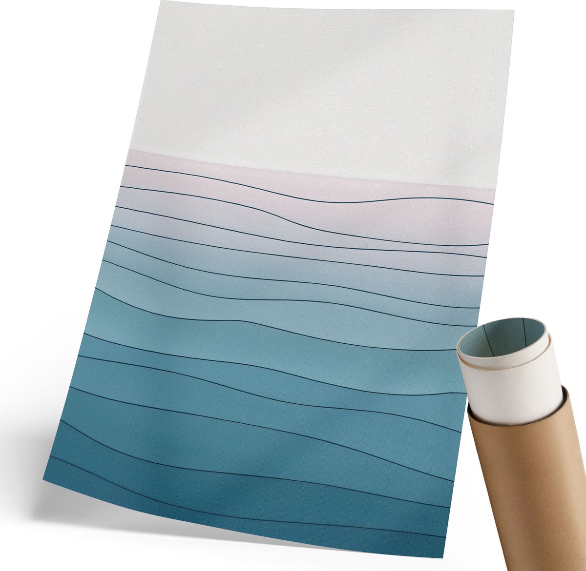 Coloray Polycanvas Wandposter - Minimalistische Golven, Illustratie - 210 x 297 mm - Blauw Decoratie - Rechthoek - Muurkunst - Woonkamer, Slaapkamer, Kantoor - Modern