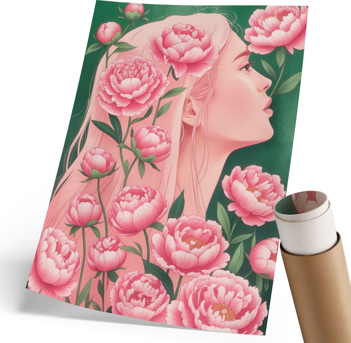 Coloray Canvas Poster Polycanvas - Bloemenharmonie, Illustratie - 210 x 297 mm - Roze Poster - Rechthoek - Wandkunst - Woonkamer, Slaapkamer, Kantoor - Romantisch