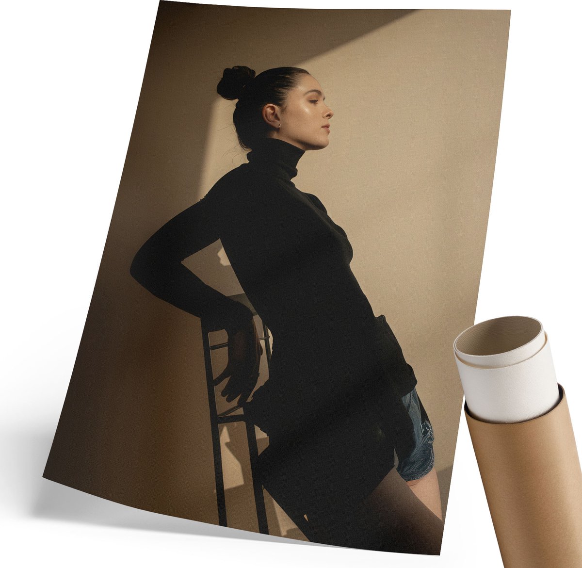 Coloray Polycanvas Poster - Vrouwenportret, Fotografie - 210 x 297 mm - Zwart Motief - Rechthoek - Kunstposter - Woonkamer, Slaapkamer, Kantoor - Glamour
