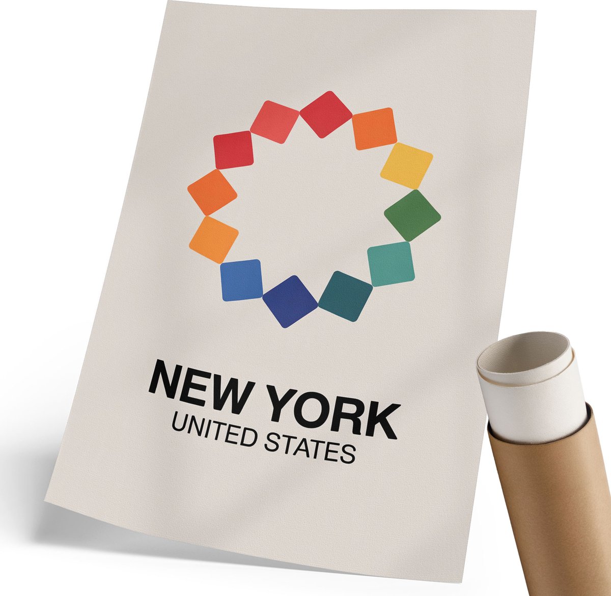 Coloray Polycanvas Wandposter - New York Illustratie, Poster - 210 x 297 mm - Rood Patroon - Rechthoek - Canvasposter - Woonkamer, Slaapkamer, Kantoor - Modern