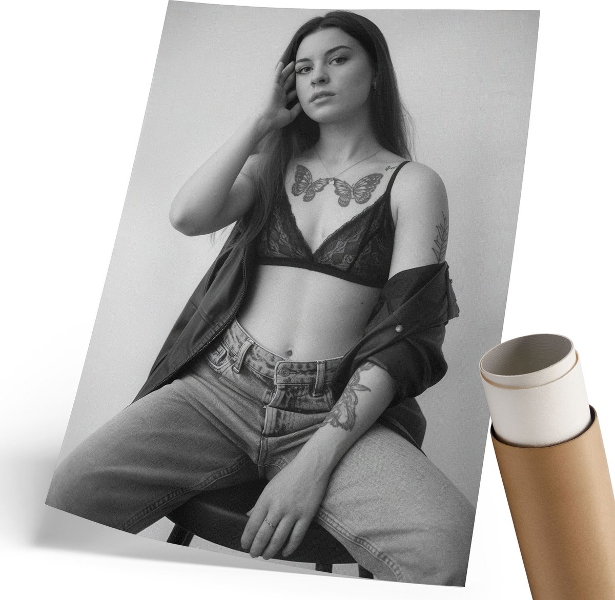Coloray Polycanvas Wandposter - Zwart-Wit Portret, Fotografie - 210 x 297 mm - Zwart-wit Poster - Rechthoek - Interieurdecoratie - Woonkamer, Slaapkamer, Kantoor - Modern