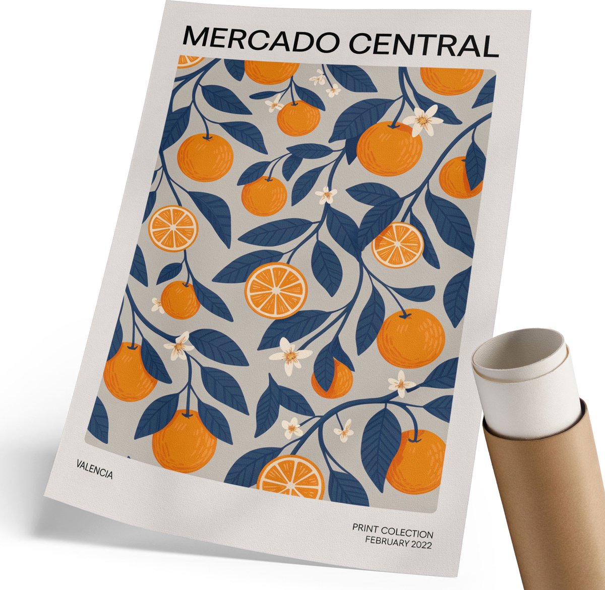 Coloray Polycanvas Wandposter - Exotische Vruchten, Illustratie - 210 x 297 mm - Grijs Patroon - Rechthoek - Muurkunst - Woonkamer, Slaapkamer, Kantoor - Boho
