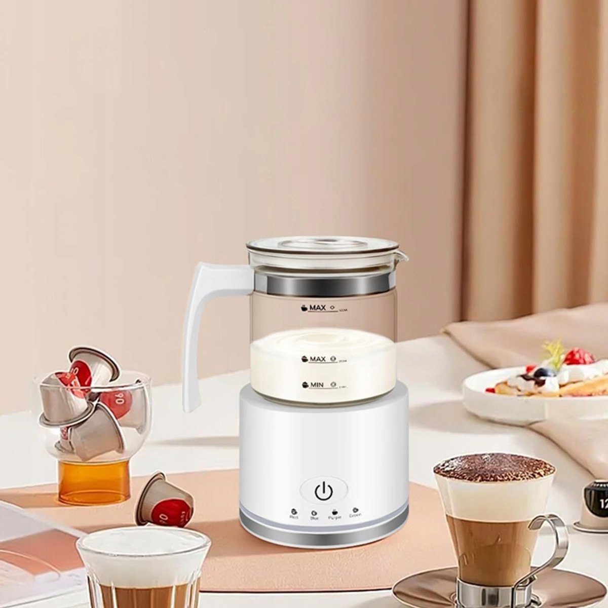 Glazen Melkopschuimer - Elektrische Melkopschuimer - Vaatwasserbestendig - 500 ml - Warm & Koud Schuim - 4 Standen - Automatische Uitschakeling - Milk Frother - Voor Latte & Cappuccino & Macchiato - Wit — cadeau in Kookcadeaus - foto 3