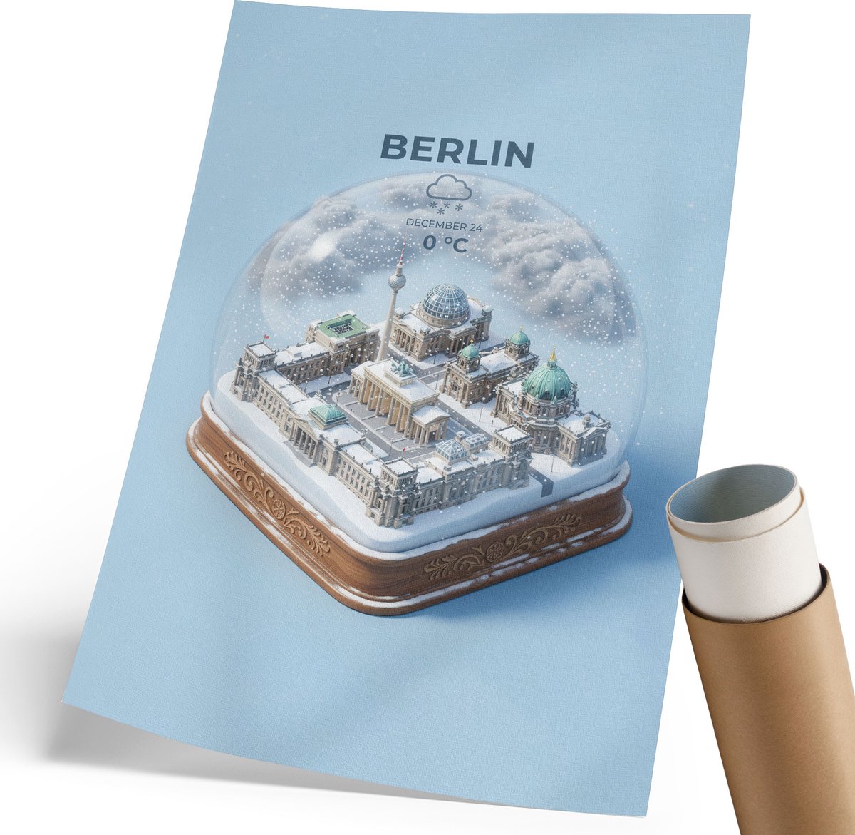 Coloray Polycanvas Wandposter - Berlijnse Sneeuwbol, Illustratie - 210 x 297 mm - Blauw Kunst - Rechthoek - Muurkunst - Woonkamer, Slaapkamer, Kantoor - Modern
