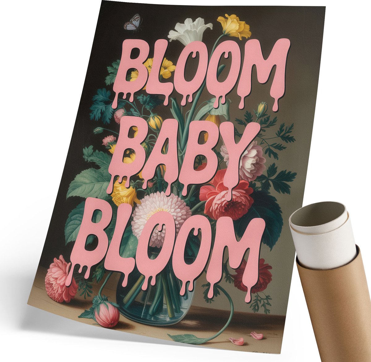 Coloray Polycanvas Wandposter - Bloei, Kleine Bloei, Illustratie - 210 x 297 mm - Roze Wanddecoratie - Rechthoek - Wandkunstwerk - Woonkamer, Slaapkamer, Kantoor - Popcultuur