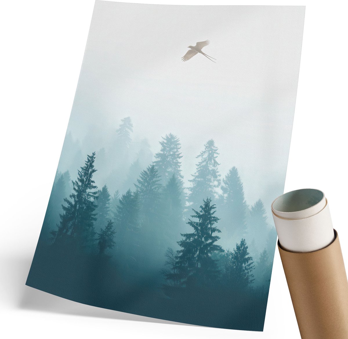 Coloray Polycanvas Poster - Tijger In De Sneeuw, Beige - 210 x 297 mm - Blauw Illustratie - Rechthoek - Muurdecoratie - Woonkamer - Modern
