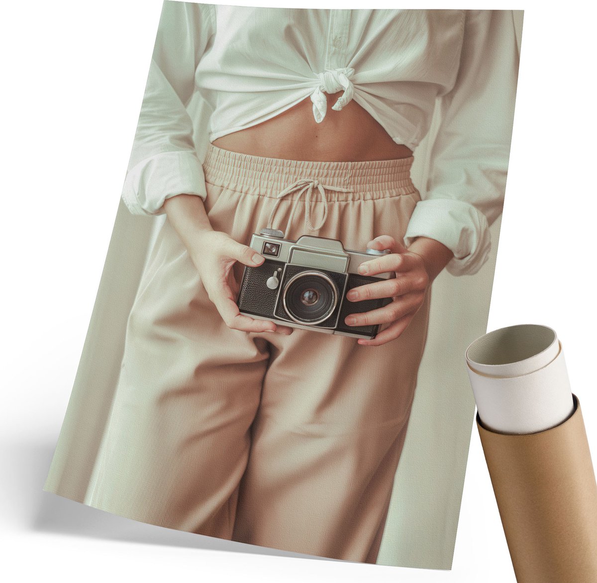 Wallfluent Polycanvas Poster - Kat Op Het Toilet, Illustratie - 297 x 420 mm - Beige Motief - Rechthoek - Muurdecoratie - Woonkamer, Slaapkamer, Kantoor - Humoristisch