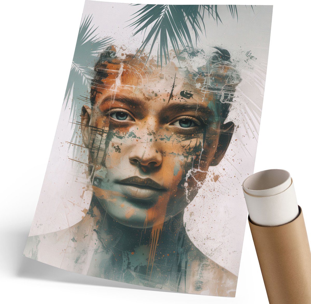 Wallfluent Polycanvas Poster - Kattenmagie, Illustratie - 297 x 420 mm - Oranje Kunst - Rechthoek - Muurdecoratie - Woonkamer, Slaapkamer, Kantoor - Artistiek