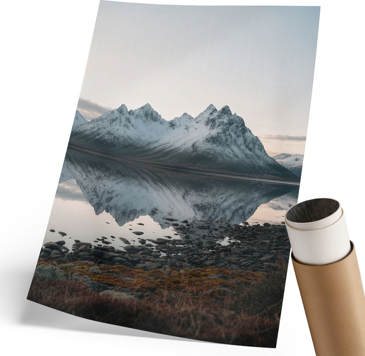 Coloray Polycanvas Wandposter - Pauw En Pioenrozen, Schilderen - 420 x 594 mm - Blauw Poster - Rechthoek - Muurkunst - Woonkamer, Slaapkamer, Kantoor - Japanse