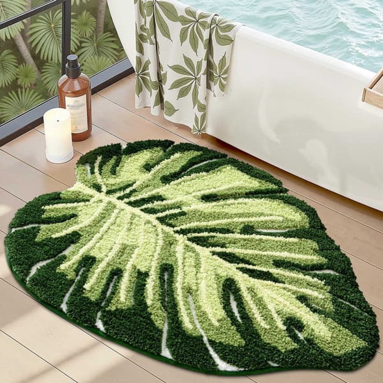 Leuke badmat - 40 cm x 60 cm - met Monstera deliciosa-print - geschikt voor de douche, badkamer, slaapkamer en kinderkamer.
