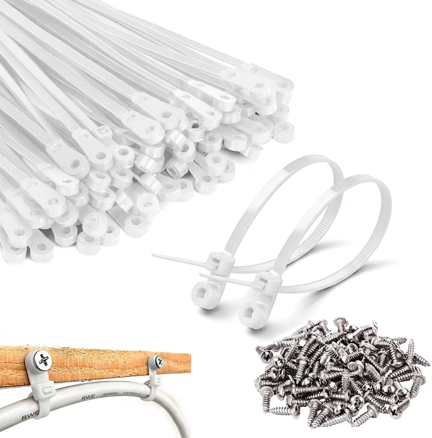 Kabelbinders met schroefgat - kabelclips voor bevestiging - ideaal voor wandmontage - ShopVlot