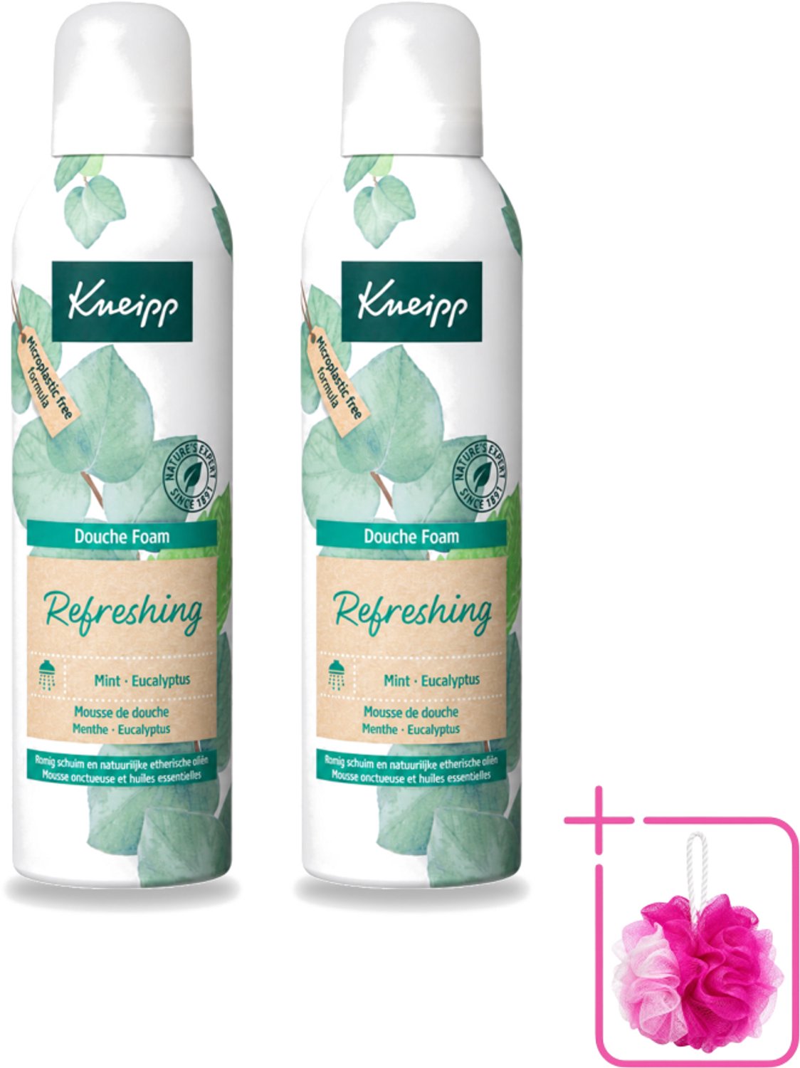 2 x Kneipp - Douchefoam - Mint & Eucalyptus - Vegan - 200 ml - Bulkverpakking - Douchefoam - Douchemop - Mint en eucalyptus