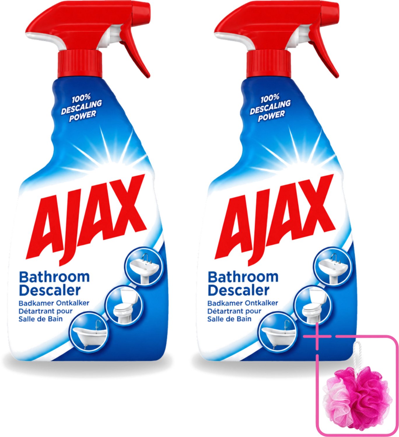 2 x Ajax - Badkamer Ontkalker Spray - Verwijdert Hardnekkig Kalk - 750 ml - Bulkverpakking - Badkamer ontkalker - Douchemop - Ontkalker spray