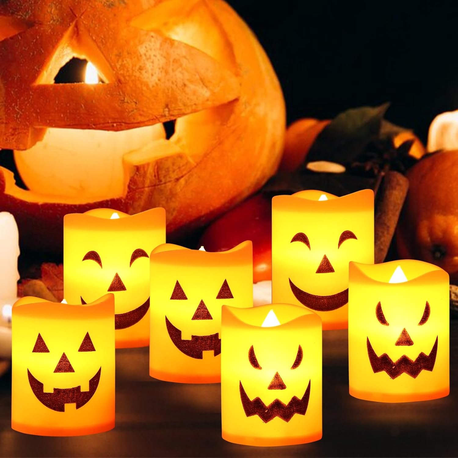 Shinybox Pumpkin LED Light Set - 6 Pieces Halloween Lights - Battery Powered Lantern for Decorative Garden Decoration - ShopVlot