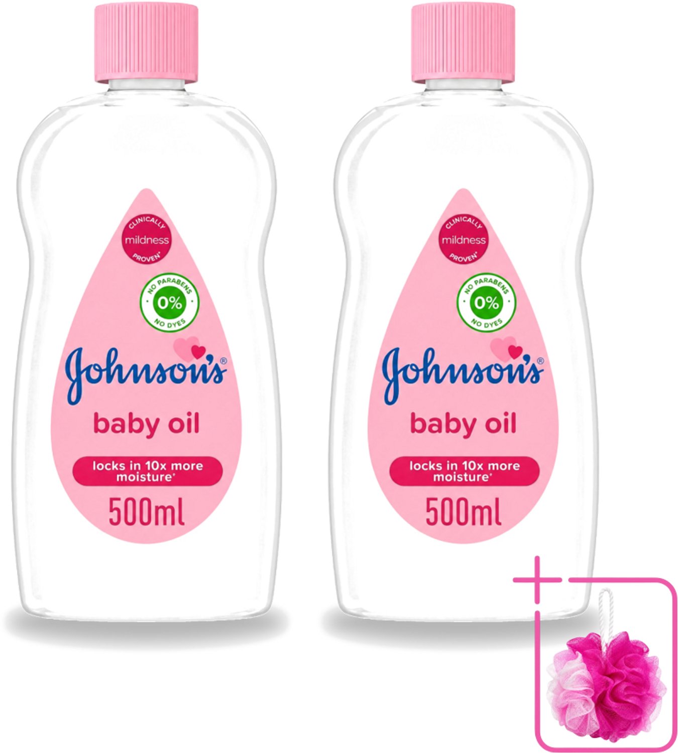 2 x Johnson's - Baby Olie - Verzachtend - Hydraterend - 500 ml - Bulkverpakking - Babyolie - Douchemop - Babyhuid verzorgen