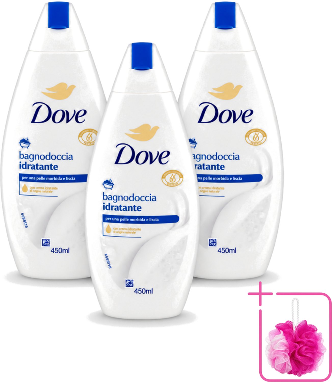3 x Dove – Douchegel – Hydraterend – 450 ml - Bulkverpakking - Douchegel hydraterend - Douchemop - Huid verzorging